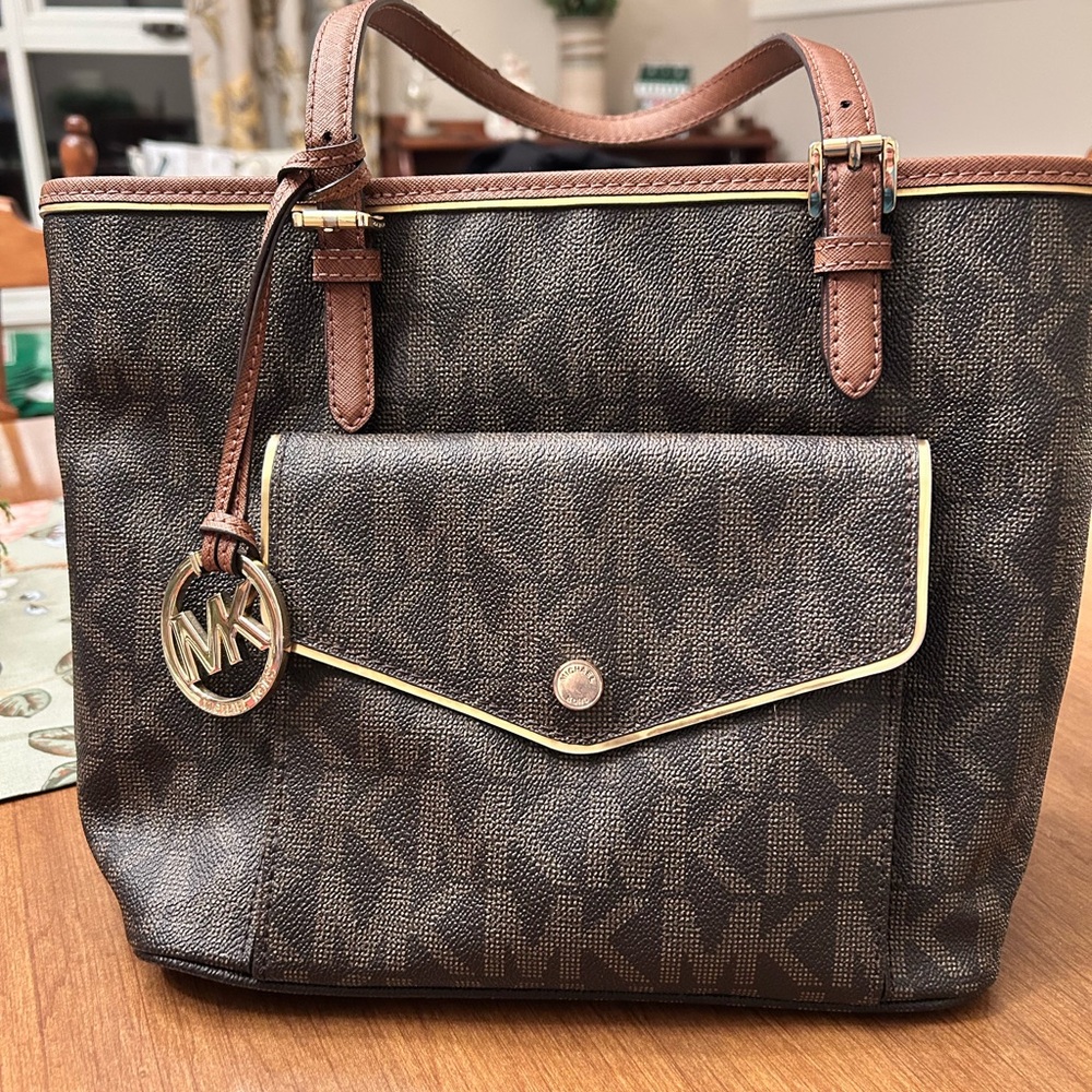 Michael Kors Brown and Gold Tote Bag